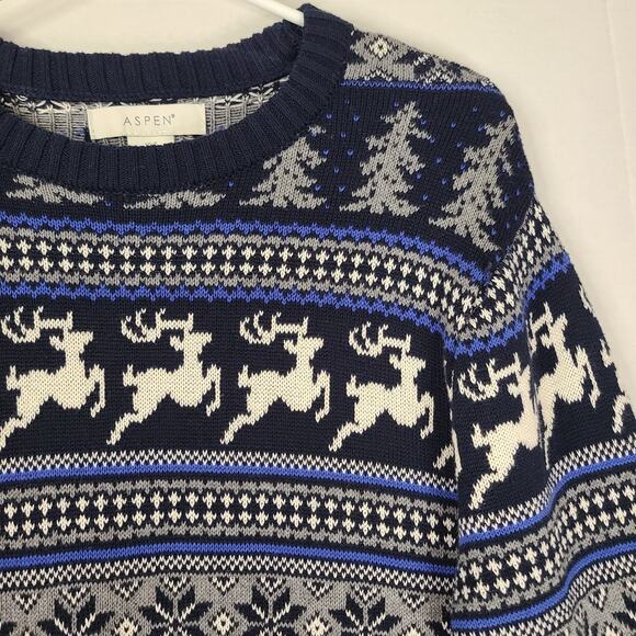 ASPEN Fair Isle Sweater Men Small Reindeer Snowflake Christmas Holiday Skiing - Picture 4 of 13